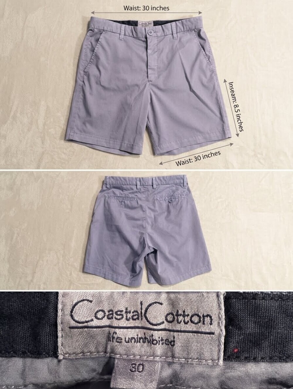 Coastal Cotton Men's Casual Cotton Shorts Size 30 Waist Light Blue